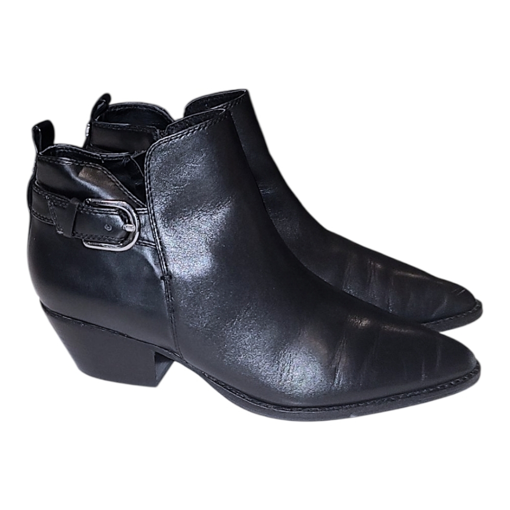 SAM EDELMAN, BLACK LEATHER 2" BLOCK HEEL  ANKLE BOOT SIZE 9.5, EUC - Picture 4 of 11